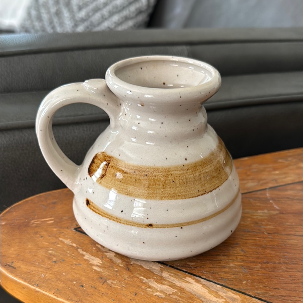 Handcrafted Ceramic Travel Mug - CLAY IN MIND No Spill 12oz Striped Speckled VTG